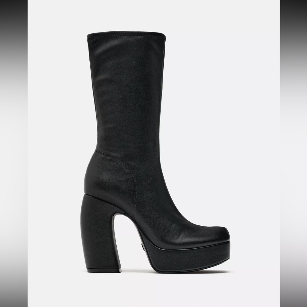 🆕 Zara Black Platform Heeled Ankle Boots SIZE 9